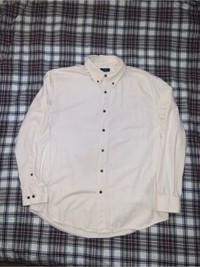 ecru heavyweight cotton button down shirt croft & barrow L natural twill canvas